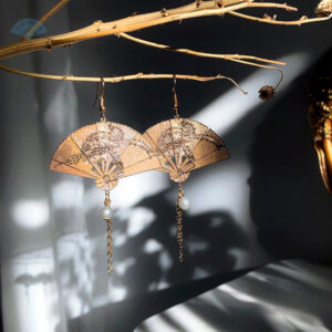 Boucles d'oreilles dorées en forme d'éventail chinois