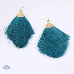 Boucles d'oreilles pompon bleu en forme d'éventail