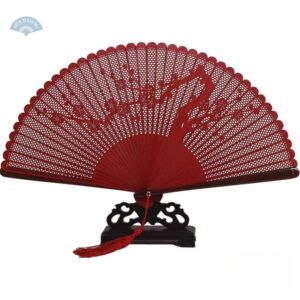 Éventail en bois, couleur rouge vif, accessoire pratique