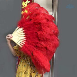 Eventail cabaret en plumes rouges