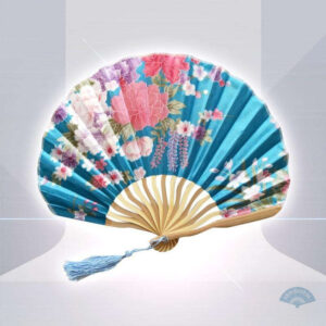 Éventail chinois bleu décoratif en tissu