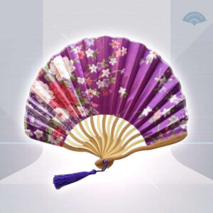 Éventail chinois violet décoratif en tissu élégant