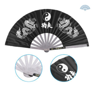 Éventail asiatique noir avec motif dragon captivant