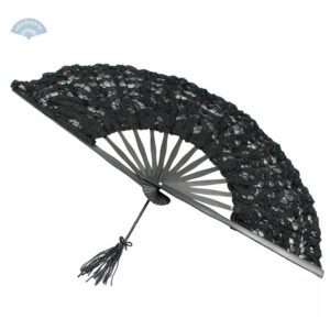Éventail noir en dentelle, accessoire de mode classique