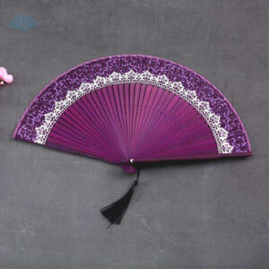 Éventail espagnol violet élégant en tissu traditionnel