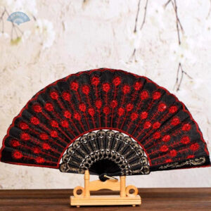 Éventail Flamenco traditionnel espagnol en bois et tissu