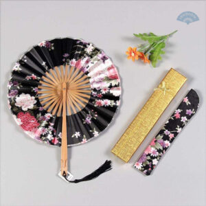 Eventail noir rond japonais Xin Tae élégant et traditionnel