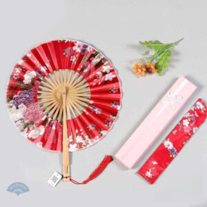 Eventail japonais rond rouge Xin Tae, élégant et traditionnel
