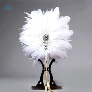 Éventail rond en plumes pour mariage élégant