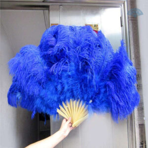 Eventail plume cabaret bleu élégant et coloré