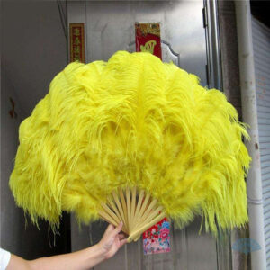 Éventail plume cabaret jaune élégant et coloré