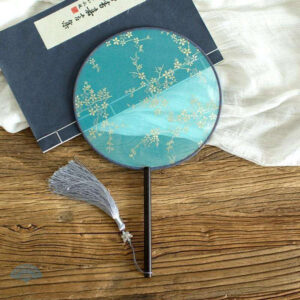 Éventail rond en soie bleue, élégant accessoire japonais