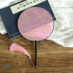Éventail rond en soie rose, élégant accessoire japonais