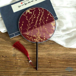 Éventail rond en soie rouge, élégant accessoire japonais