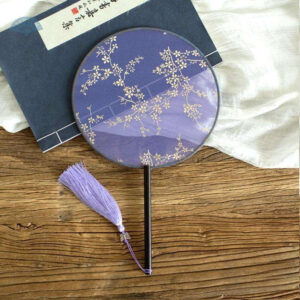 Éventail rond en soie violet, élégant accessoire japonais