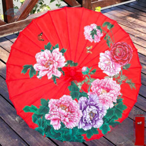 Ombrelle chinoise rouge décorative pour protection solaire