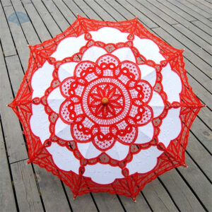 Ombrelle dentelle rouge et blanche élégante