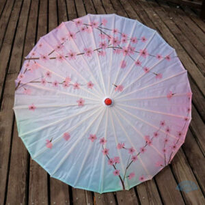 Ombrelle japonaise sakura bleu et rose, élégante et colorée